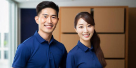 丁寧な対応をする笑顔の男女